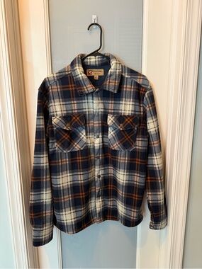 Men's Navy & Brown Plaid Button-Down Shirt Jacket - BC Clothing